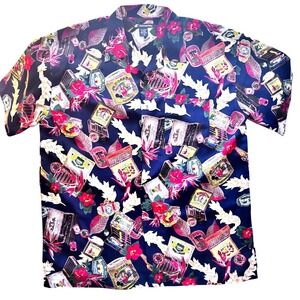Ferruche Mens Vintage Cigar Label Tropical Short Sleeve Button Down Shirt M
